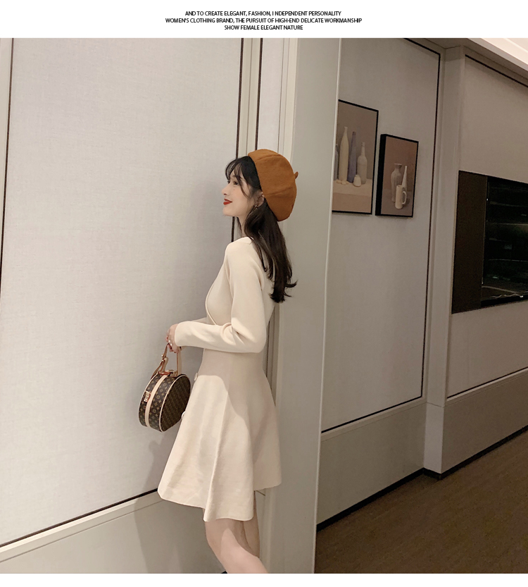 VK旗艦店 韓系雙排扣收腰顯瘦針織西裝領長袖洋裝