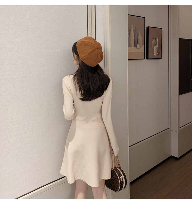 VK旗艦店 韓系雙排扣收腰顯瘦針織西裝領長袖洋裝