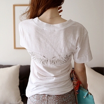 2020 summer new insv collar short-sleeved loose cotton top womens slub cotton western style small shirt hot diamond t-shirt tide