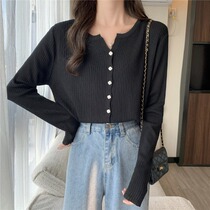 Early fall 2021 New womens slim fit skinny sunscreen Knitted Small Cardiovert Jacket Long Sleeve Blouse Summer
