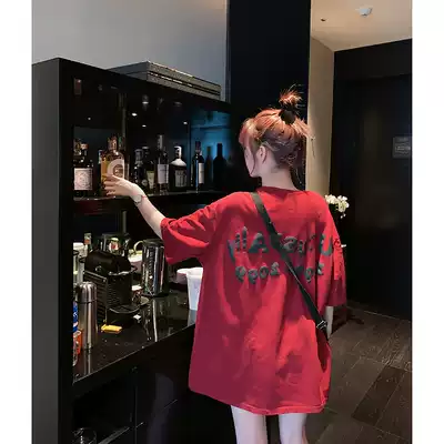 Summer loose bf lazy wind short-sleeved T-shirt women's long version of net Red foreign pie bouncy skirt half sleeve clothes ins tide