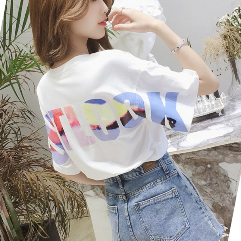 Summer Dress New Tide Cards 100 Hitch Letter Printed Short Sleeves T-shirt Woman Loose Fat MM Student Super-Fire Cec Half Sleeve Blouse