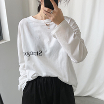 2022 Spring loaded with new 100 hitch medium long white undershirt female minimalist letters printed long sleeve T-shirt tide