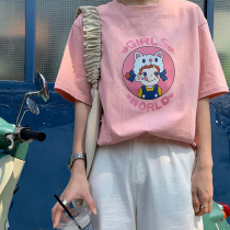 Cute Cartoon Printed T-Shirt Woman Short Sleeve Summer 2022 New Loose Display Slim Pure Cotton Half Sleeves Clothes Ins Tide