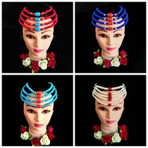 Ethnic hair jewelry acrylic bead rue Mongolian robe accessories headdress Lake Blue 2 large quantity discount