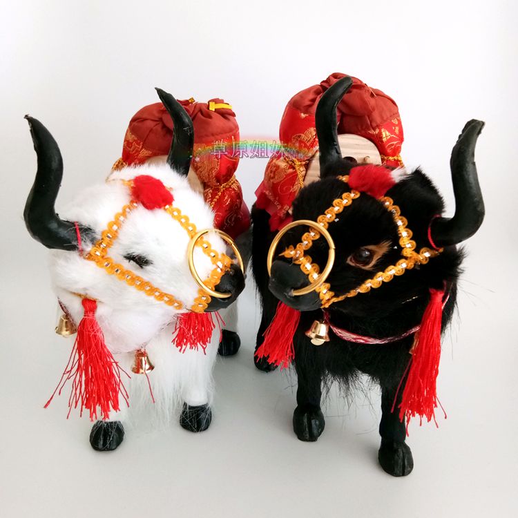 Black and white new simulation plush yak Tibetan characteristic model ornaments handmade animal toys craft gift decoration
