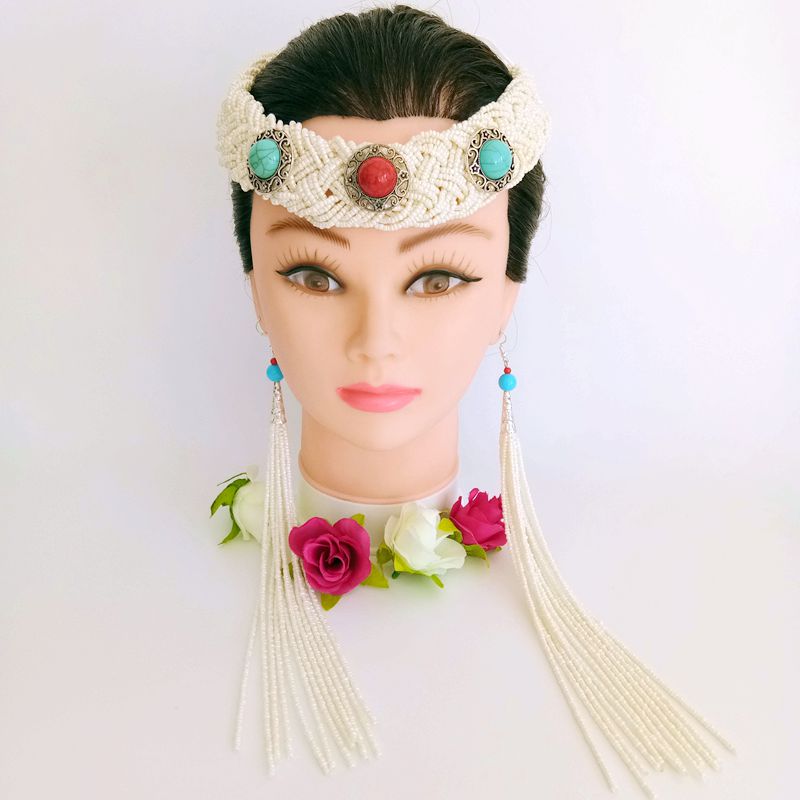 Women's Mongolian headdress Adjustable millet beads handmade exquisite hair accessories photo studio art photo accessories