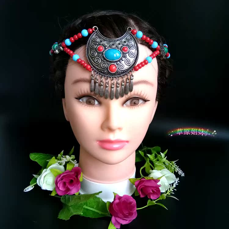 Ethnic Wind Tibetan Mongolian Headwear Craftsmanship Gifts Swing Adorned Brow Accessories Handmade String Beads Hair Accessories Clothing Accessories Photo