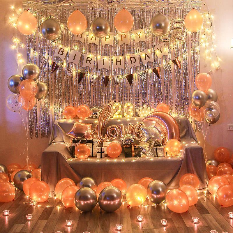 Door-to-door Placement Birthday Hotel Decoration Happy Cours Wedding Bedroom Scene Romantic Surprises Boys Girls Table White Balloons
