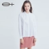 一 嘉 e + Mùa xuân và mùa thu Cotton mới của phụ nữ Micro-thun cơ bản Áo dài trắng cơ bản Slim Top - Áo sơ mi