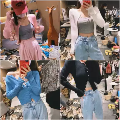 Mrs. Qian's home Sydney custom round neck knitted cardigan jacket women's early spring net red slim Joker slim Joker sunscreen top