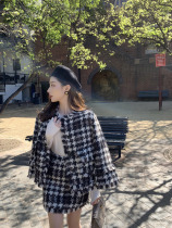 Mrs Qian Xiaoxiang Houndstooth suit womens 2019 new long-sleeved short jacket thin A-word skirt two-piece set