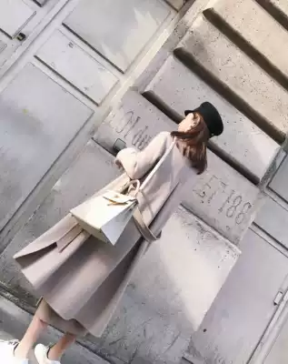 Mrs. Qian temperament I-pleated high open fork Australian hair double-sided coat