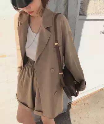 Mrs Qian casual British suit suit women's autumn loose jacket shorts net red two-piece tide