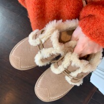 Mrs Qians Sydney custom winter lamb plush low-top frosted cowhide snow boots