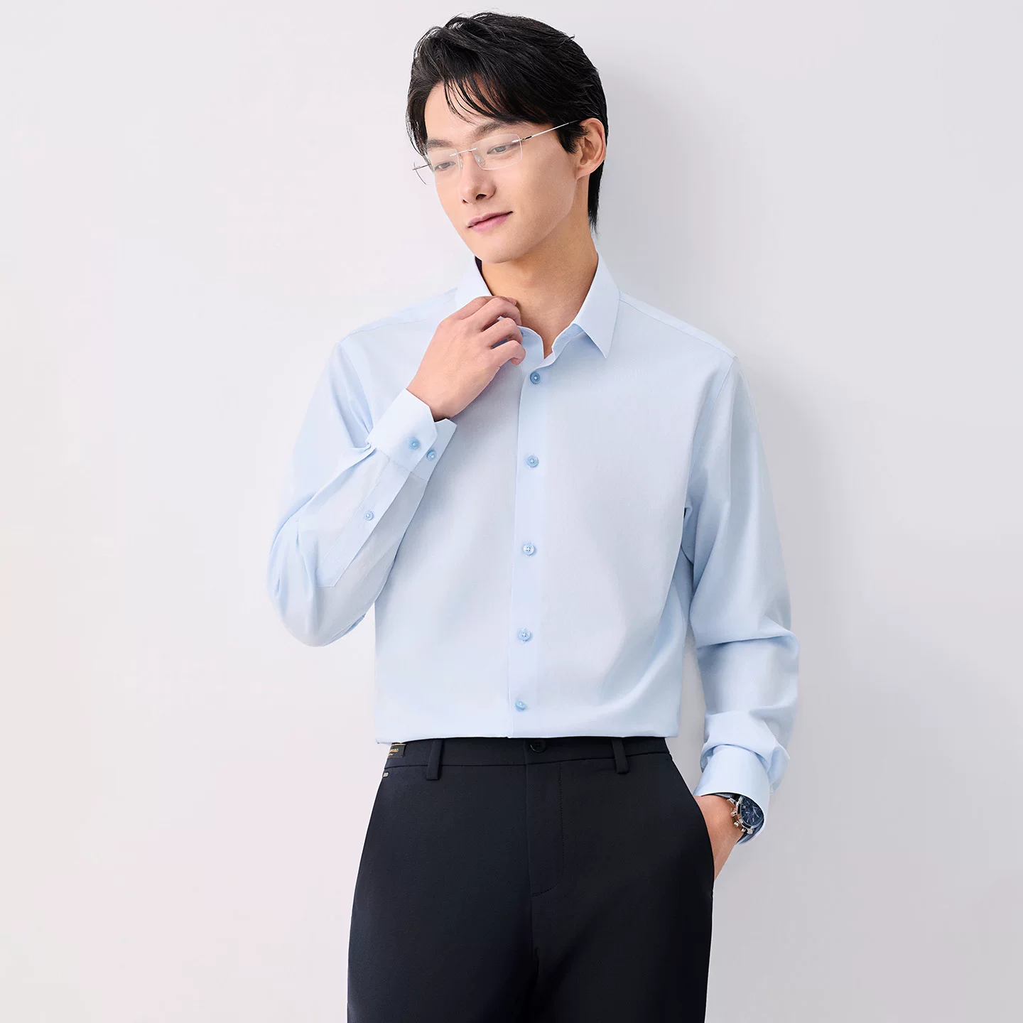 White long-sleeve, shirt, suit