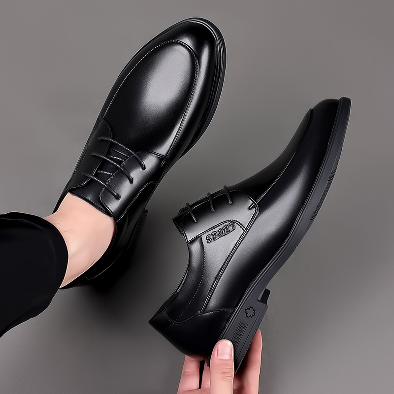Leather Shoes Men's Genuine Leather Business Dress Pointed Men's Youth Black Trend Soft Sole Casual Men's Shoes Groom Wedding Shoes