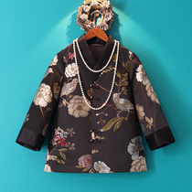 Xiaoshan autumn 2021 Chinese style female v collar Chinese Tang dress Black large size middle-aged mother cheongsam short coat