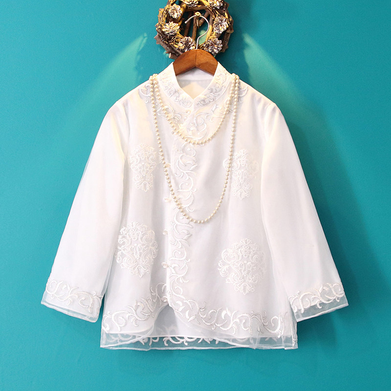 Little Good House Spring 2022 New Chinese Style Soft Gauze Tang Costume Embroidered White Fairy Cheongsam Small Top