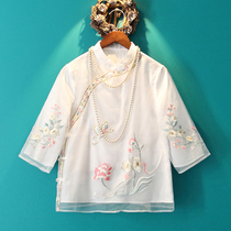 Small good home 2021 Autumn New chanyi ancient style Chinese small shirt embroidery improved cheongsam top female