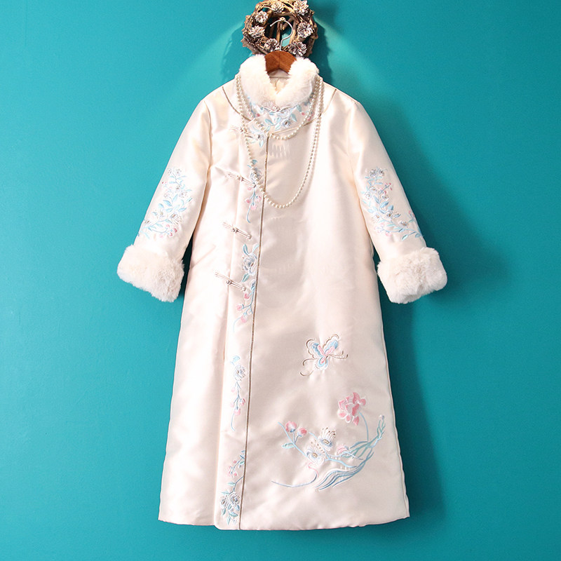 Xiaoshan House 2022 autumn and winter new retro quilted cheongsam cotton coat Chinese embroidered mid-length cotton jacket women