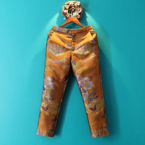 Xiaoshan Home 2021 autumn retro Chinese style womens improved cheongsam pants Chinese jacquard pants casual pants