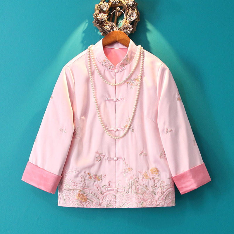 Xiaoshan's home 2022 autumn new national trendy Chinese style Tang suit small jacket female pink embroidered cheongsam top