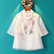 Xiaoshan Home 2021 summer new Chinese style embroidery improved cheongsam top female Chinese Hanfu shirt