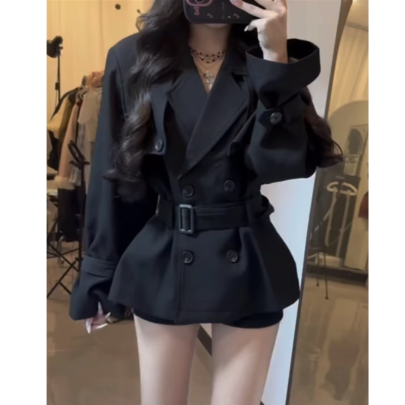 2026 Spring New British Style Lapel Double-Breasted Waist-Tie High-End Trench Coat Women's Elegant Short Jacket 2026 Spring New British Style Lapel Double-Breasted Waist-Tie High-End Trench Coat Women's Elegant Short Jacket