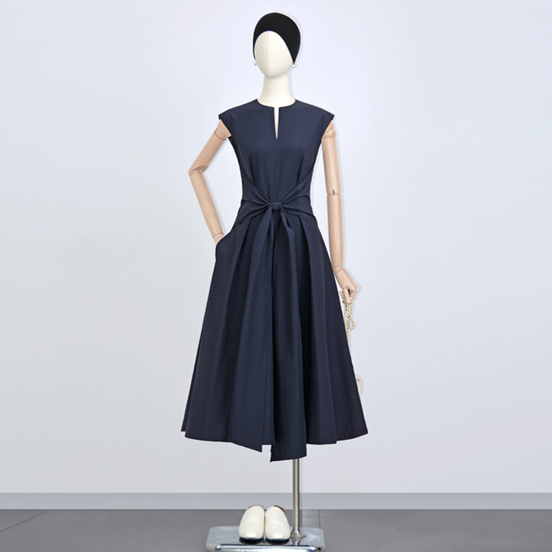 Navy Blue Short-Sleeved Dress, Japanese Style, Relaxed Fit, Slim Long Cotton Dress, Deep Sea Blue Long Dress Navy Blue Short-Sleeved Dress, Japanese Style, Relaxed Fit, Slim Long Cotton Dress, Deep Sea Blue Long Dress