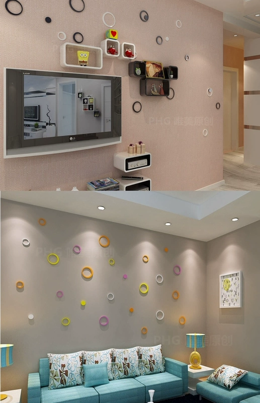 Vòng tròn 3D tinh thể 3D dán tường acrylic acrylic phòng khách lối vào phòng ngủ lãng mạn TV tường - TV tivi samsung 55 inch màn hình cong