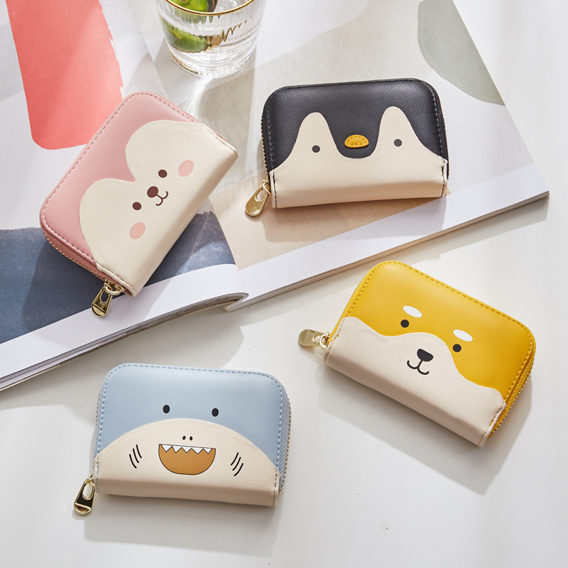 Cute card bag Women, Japan and South Korea small ultra-thin pull-in-zero wallet Mini-ins girl student large capacity integration bag