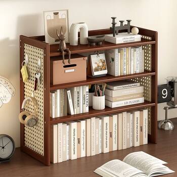 Medieval style desktop multi-layer perforated board storage bookshelf