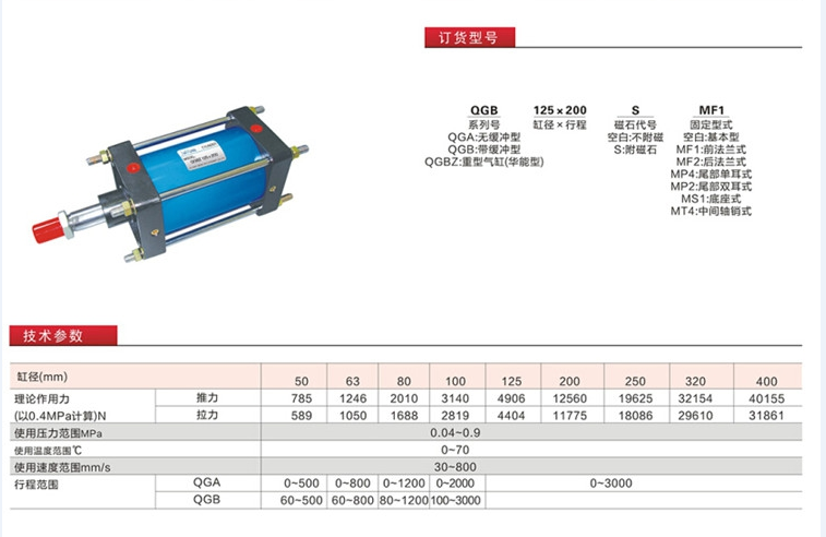 Цилиндр 无锡型qga/qgbz气缸qgb80*25x32-63*50-75-100*125/150 qgs qgbii