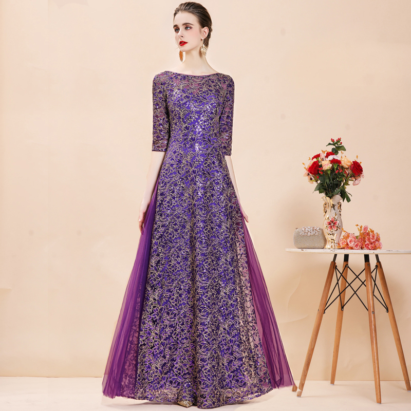 New 2025 Popular High-End Wedding Mother-Of-The-Bride Young Mother-In-Law Performance Dress Purple Slim Long Dress Evening Gown for Women