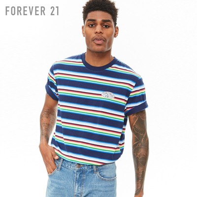 Forever21 mùa xuân và mùa hè 2018 người đàn ông mới của cotton màu sọc in ngắn tay T-Shirt Áo phông ngắn