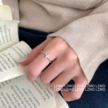 Diamond-Encrusted Cross Ring Set, Ultra-Dainty and Delicate, Two-Piece Adjustable Ring for Women, Niche Minimalist Style, Stackable Trendy Rings