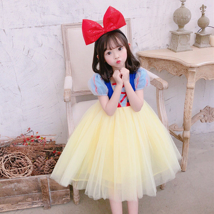 White Snow Princess Dress Child Fluffy Yarn Skirt Girl Princess Dress Summer Dress Foreign Dress Birthday Gift Gown