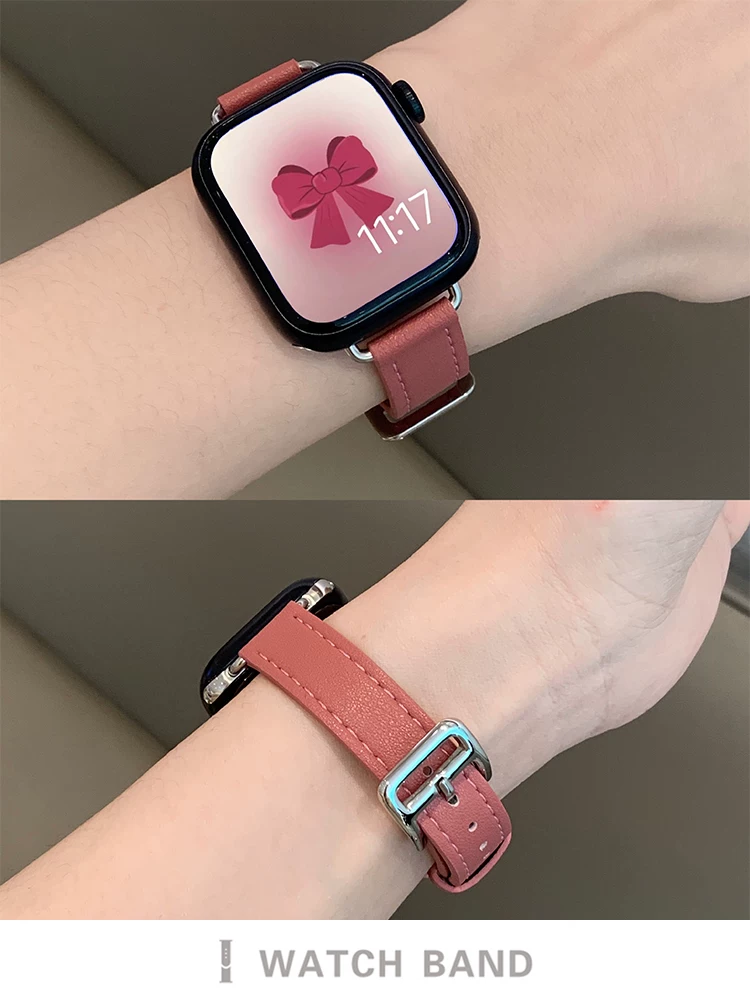 Священный платиновый подходит для iWATCH9 Apple Watch S8 ремешок AppleWatch кожа высокого уровня ощущение iPhoneWatch похудение острый хвост S7 ниша SE новая 8-я серия watchs7 кожа S6 женская модель