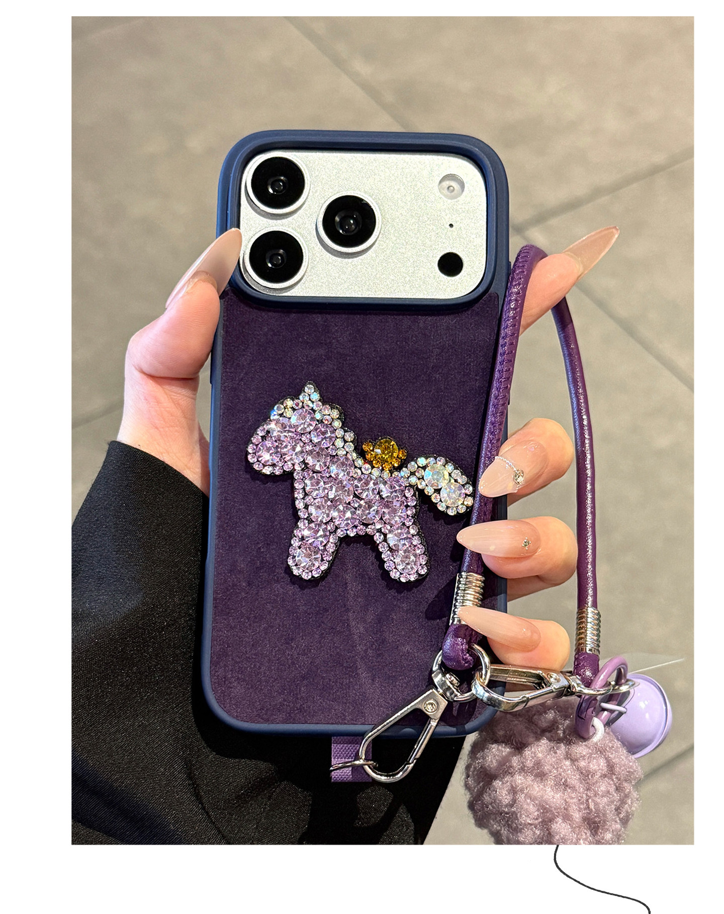 Purple Plush Diamond-encrusted Phone Case For Iphone 17 Max_voghion.com