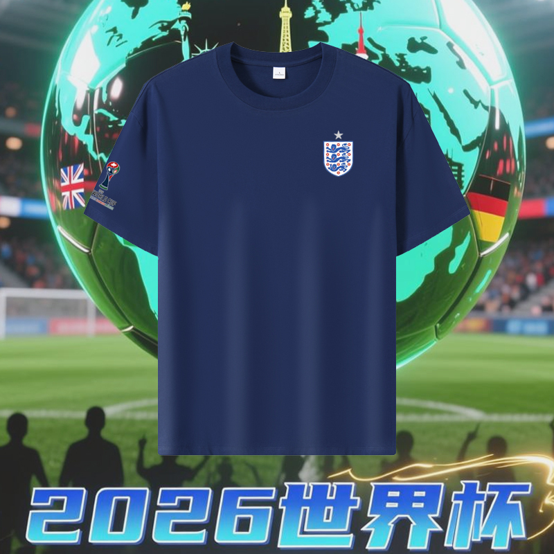 2026 World Cup England T-Shirt for Men and Women, Pure Cotton, Large Size, Short-Sleeved, Football Fan Sports Half-Sleeved Round Neck T-Shirt