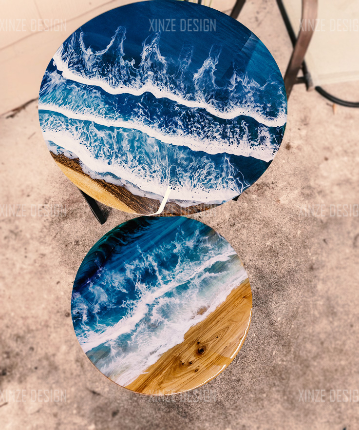 Creative Art Table Epoxy River Solid Wood Splicing Tea Table Sofa Small Round Table Balcony Xznew