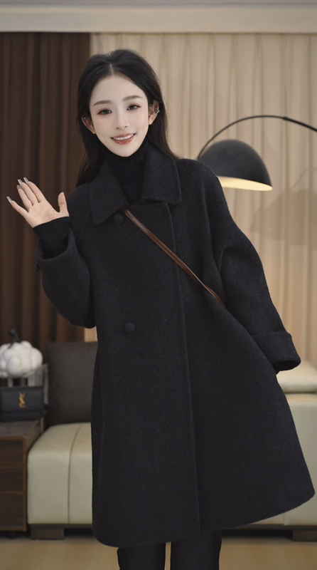 2025 Autumn and Winter New Double-Sided Cashmere Coat Women's Mid-Length Korean Style Loose Woolen Coat
