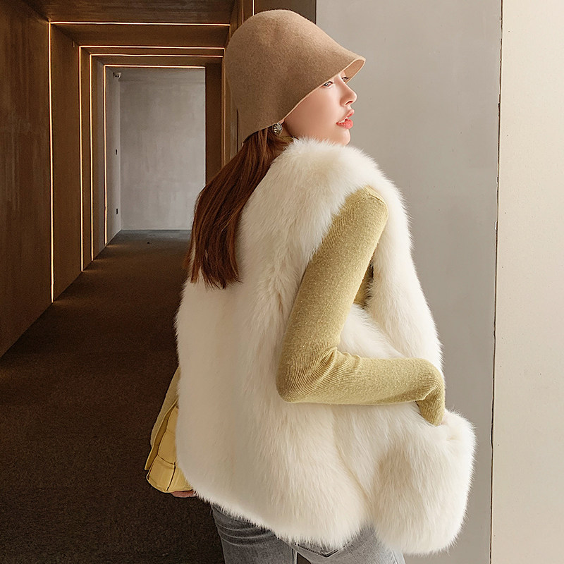 Imported Finland whole leather fox fur straw vest 2021 autumn winter new fur pocket vest Korean version young