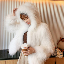Handmade double-sided raccoon wool woven hooded fur coat female Korean fashion short coat winter young