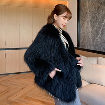 2021 autumn and winter New raccoon wool woven fur coat womens long double-sided pure hand encrypted loose coat