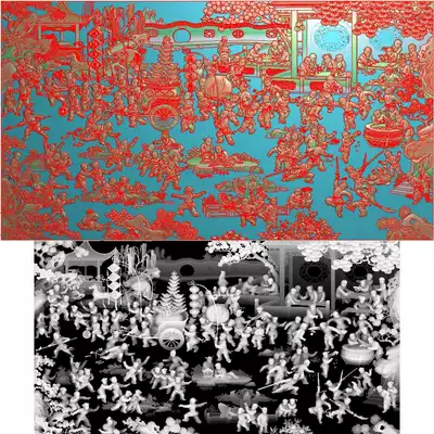 JDP wired carved map original picture big tea table hundred sub picture landscape character Opening face relief map grayscale map