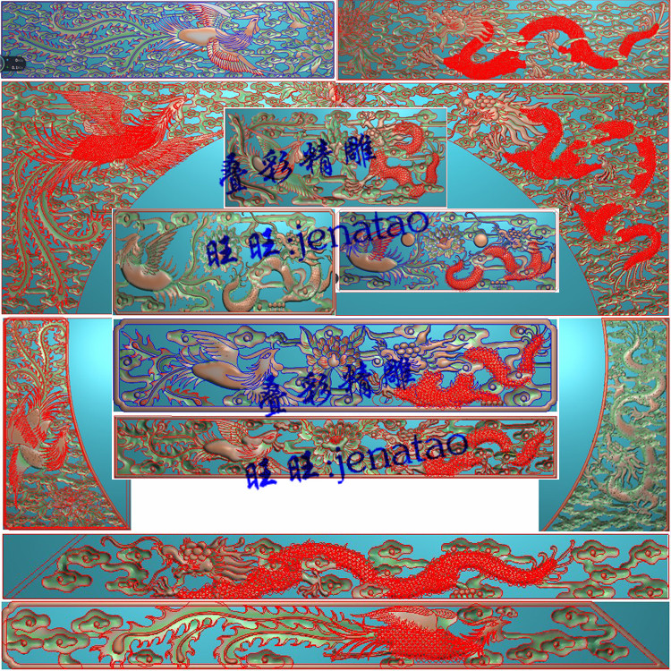 Dragon Phoenix Shelf Bed Peony Dragon Phoenix Door Frame Engraving Picture Relief Map Grey Plot Fine Sculpture JDP Cable