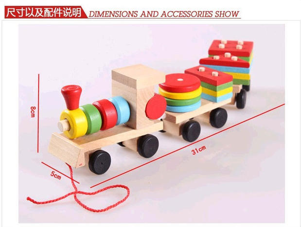 Khối xây dựng tàu nhỏ màu xanh lá cây giáo dục sớm đồ chơi kéo dây tàu bé đồ chơi thông minh câu đố khối xây dựng gỗ lắp ráp đồ chơi robot