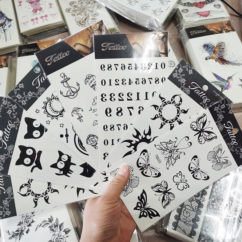 Black and White Children's Fashion Cartoon Body Tattoo Stickers Butterfly Animal Paper Water Transfer Stickers Waterproof Temporary Tattoos